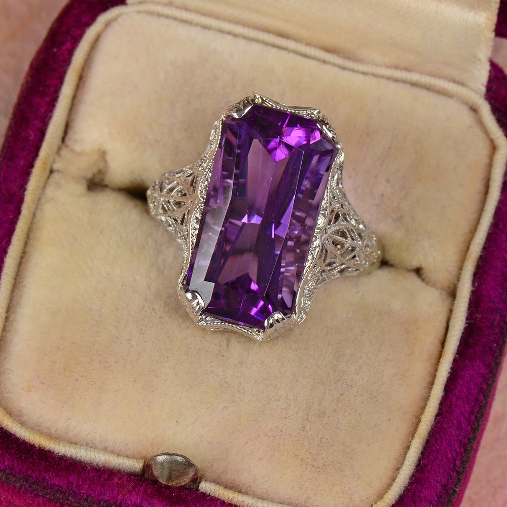 Light it Up - Glowing Amethyst White Gold Filigree RIng