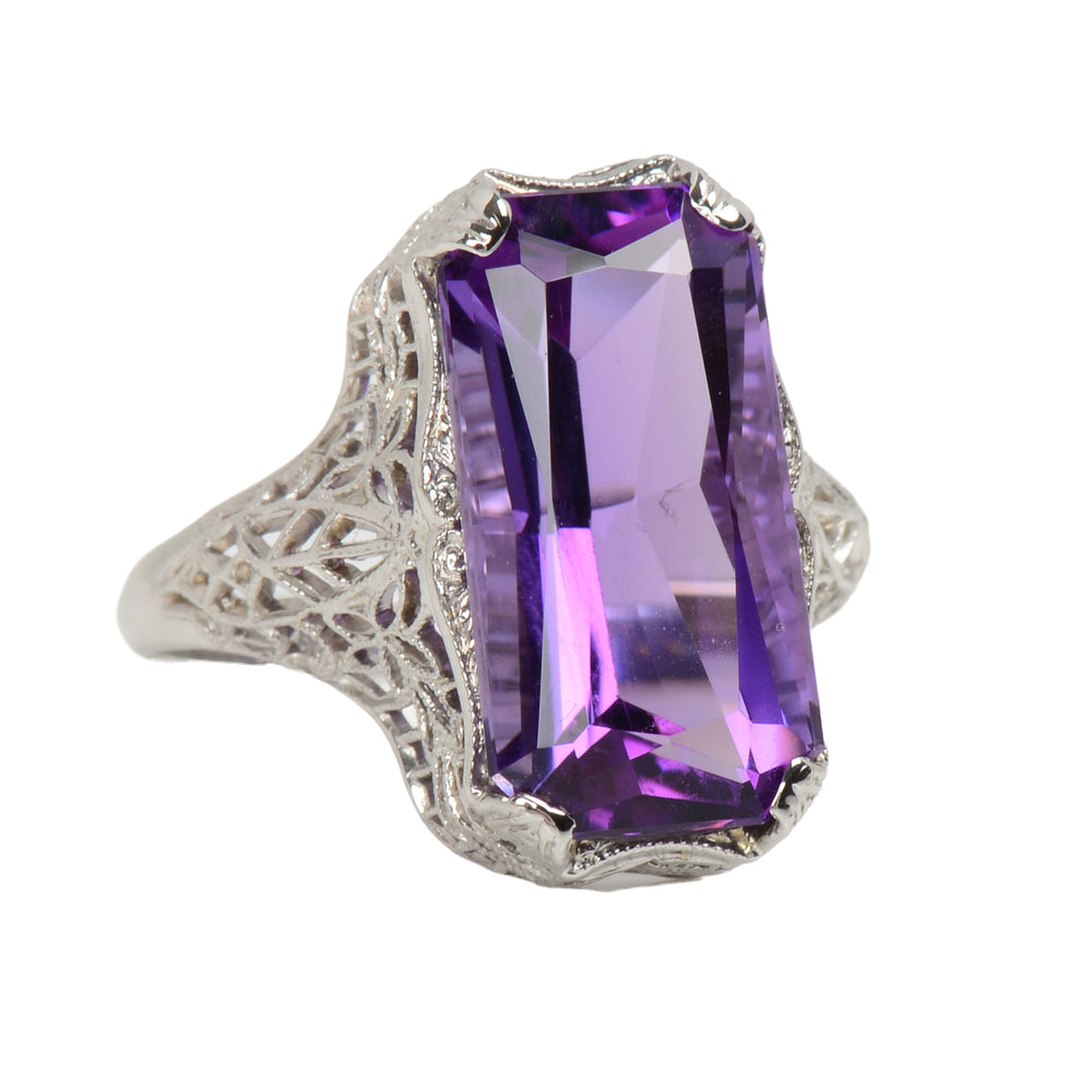 Light it Up - Glowing Amethyst White Gold Filigree RIng