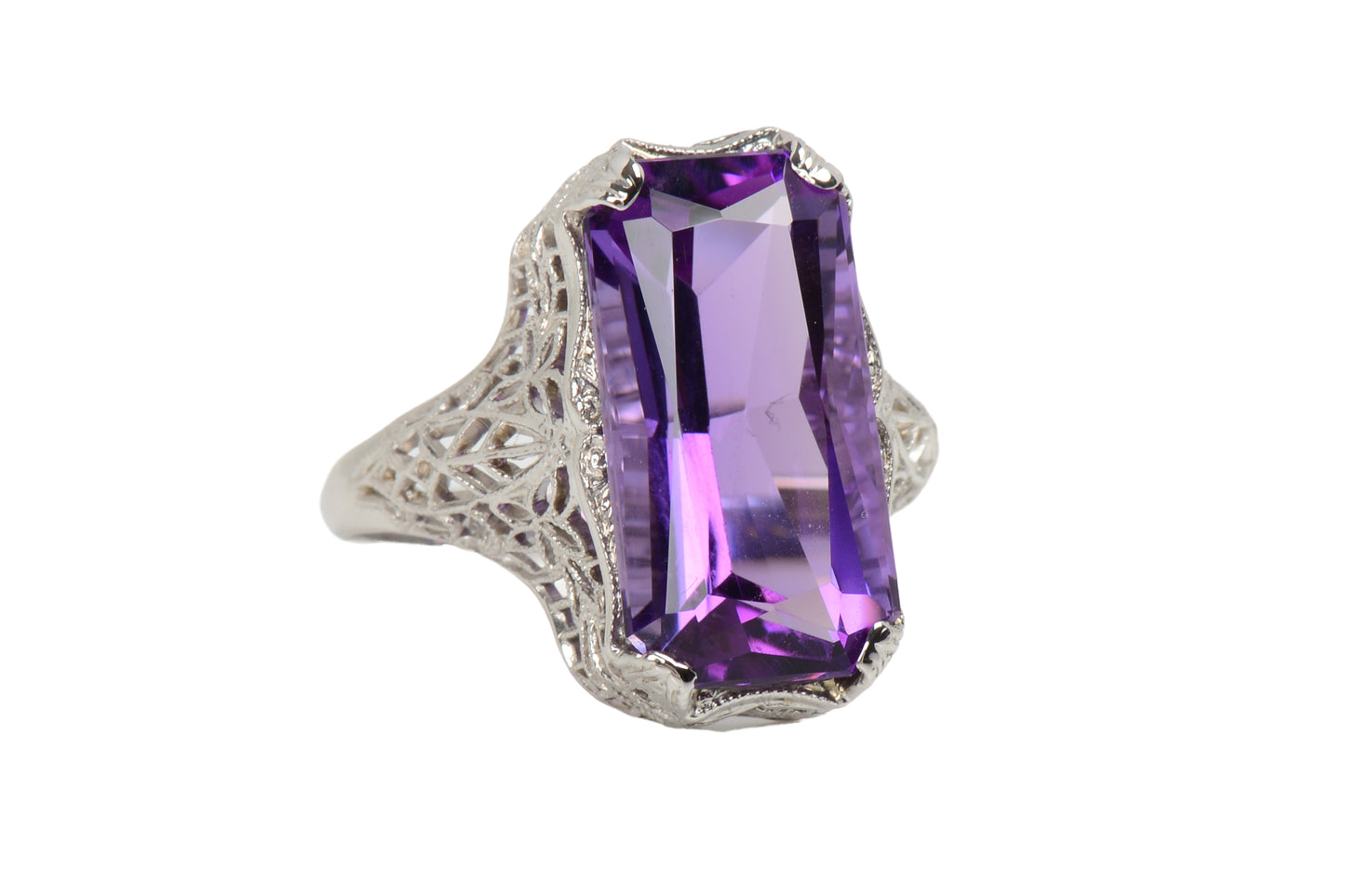 Light it Up - Glowing Amethyst White Gold Filigree RIng