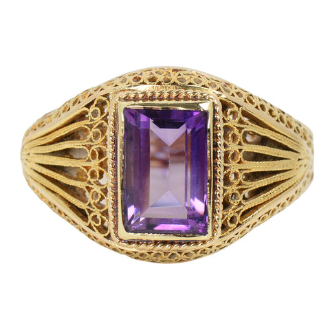 Curlicues - Unusual Antique Filigree Amethyst Ring