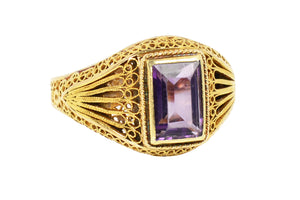 Curlicues - Unusual Antique Filigree Amethyst Ring