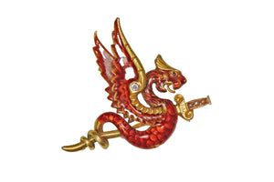 Riker Red dragon pearl ruby brooch engraved