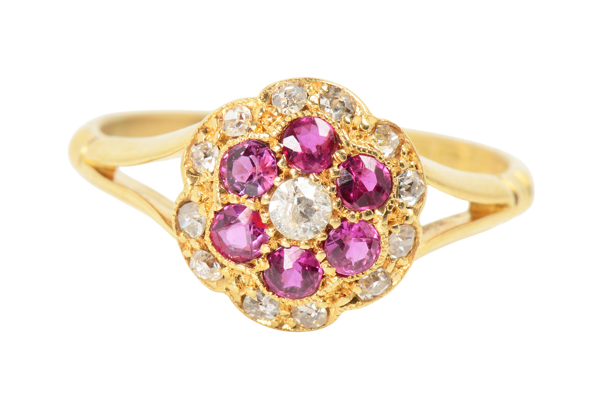 Antique Ruby Diamond Daisy Ring From 1911