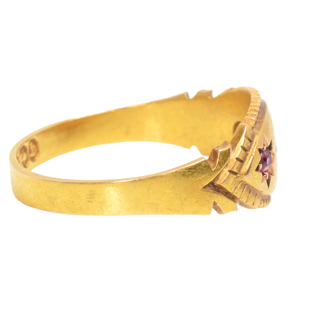 
                      
                        Ruby Diamond Gypsy Set Gold Ring from 1895
                      
                    