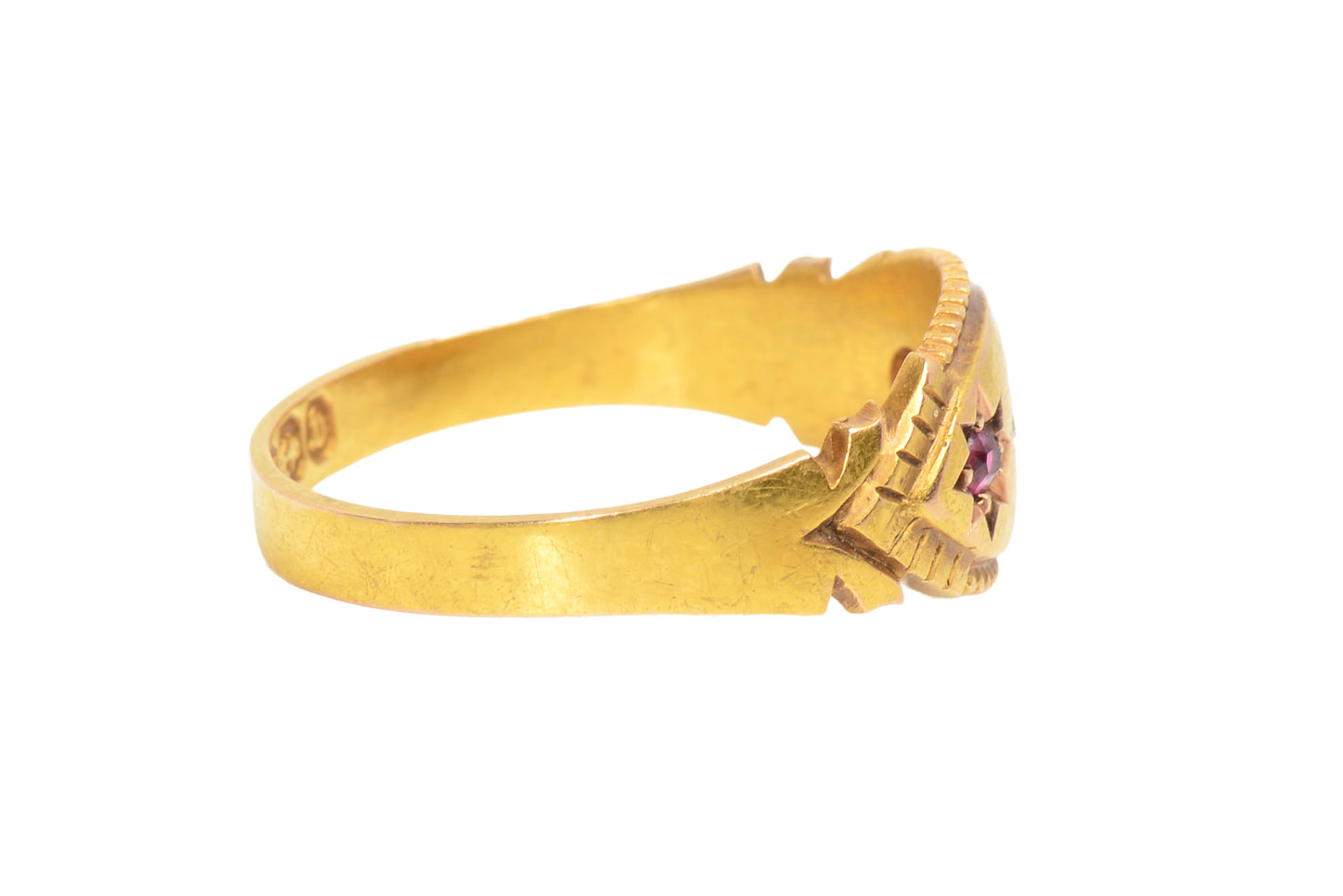 Ruby Diamond Gypsy Set Gold Ring from 1895