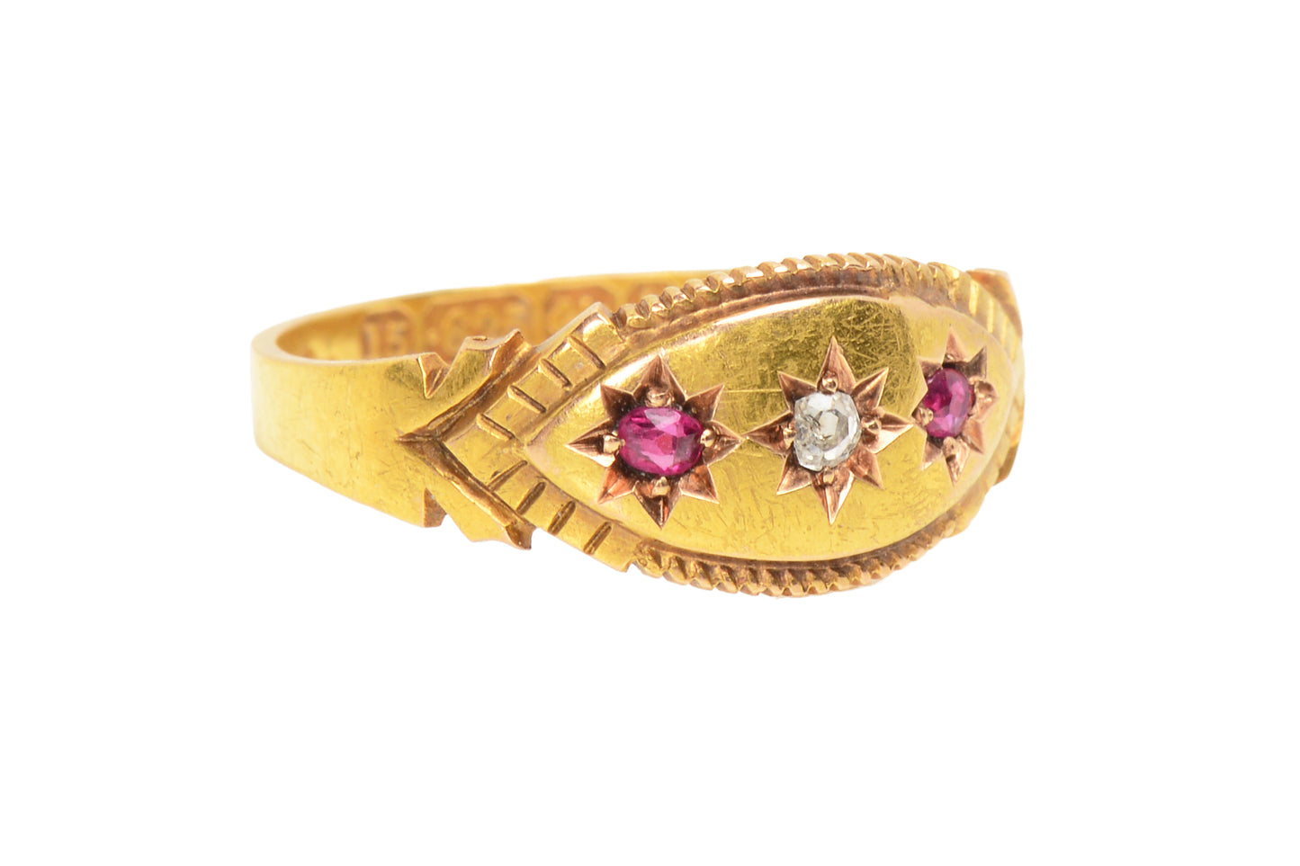 Ruby Diamond Gypsy Set Gold Ring from 1895