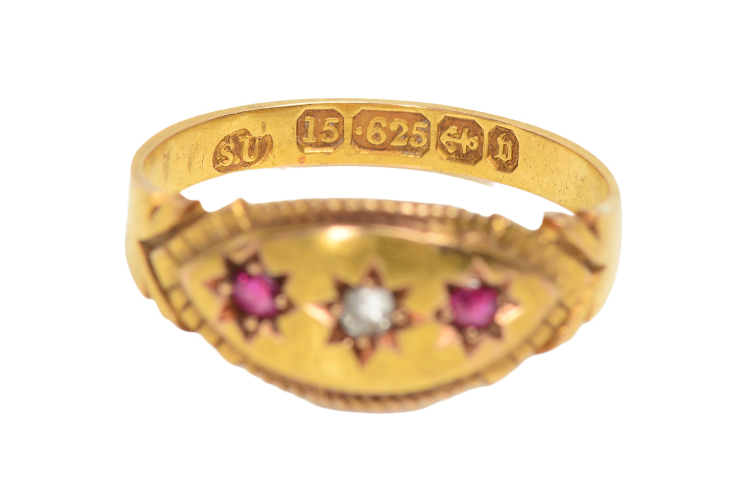 Ruby Diamond Gypsy Set Gold Ring from 1895