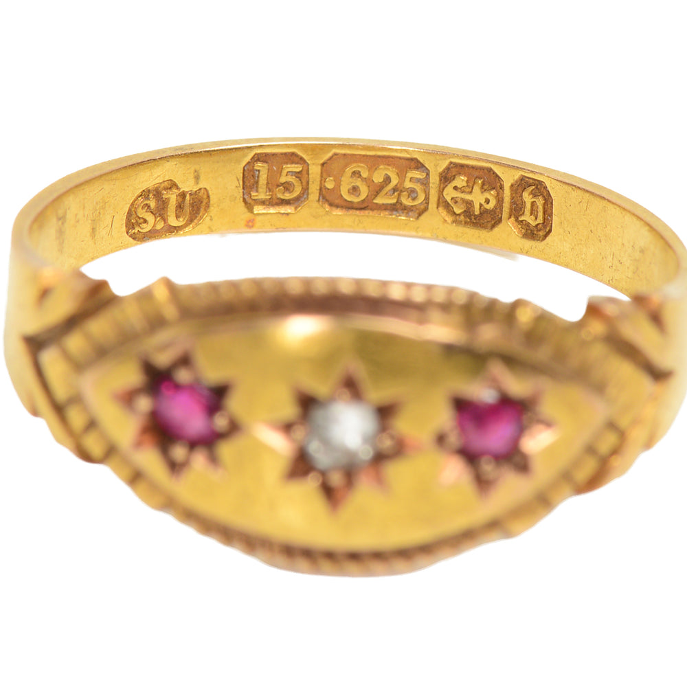 
                      
                        Ruby Diamond Gypsy Set Gold Ring from 1895
                      
                    