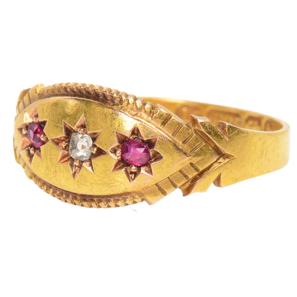 
                      
                        Ruby Diamond Gypsy Set Gold Ring from 1895
                      
                    