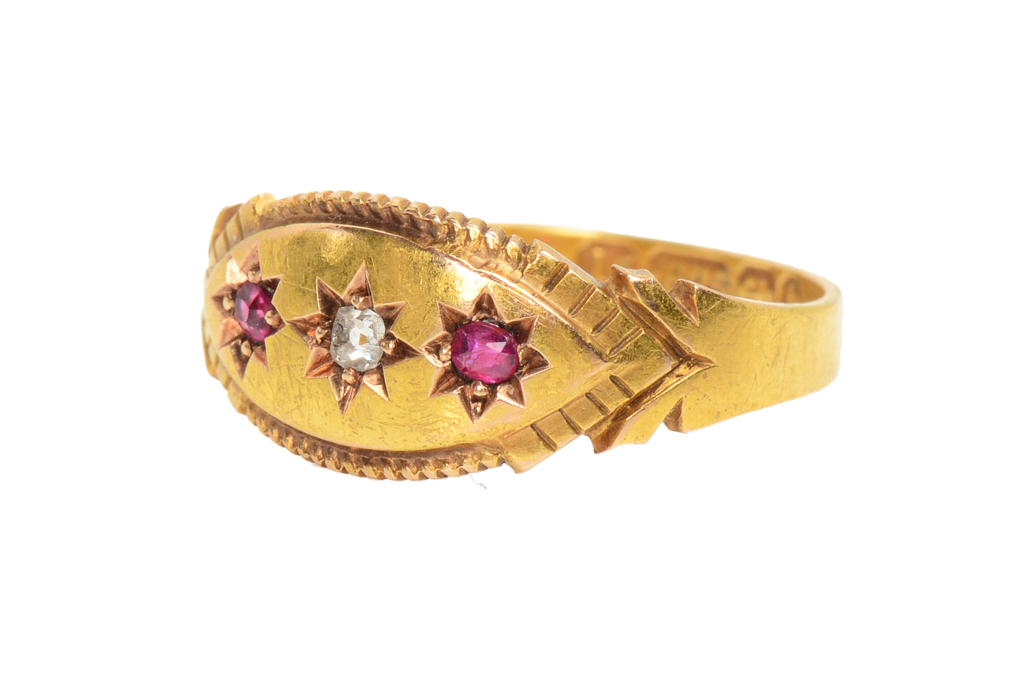 Ruby Diamond Gypsy Set Gold Ring from 1895