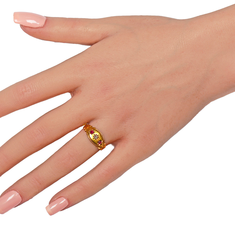 
                      
                        Ruby Diamond Gypsy Set Gold Ring from 1895
                      
                    