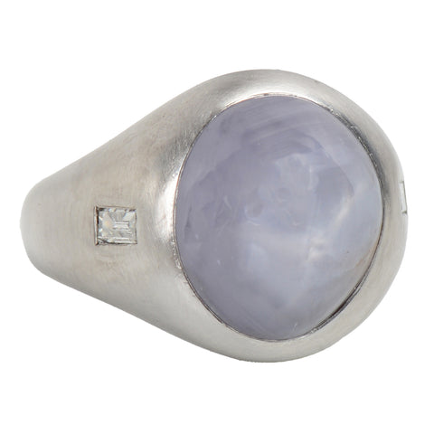 Gender Neutral Star Sapphire Platinum Diamond Ring