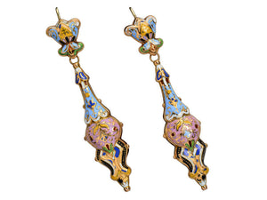 Georgian Colorful Swiss Enamel Long Earrings
