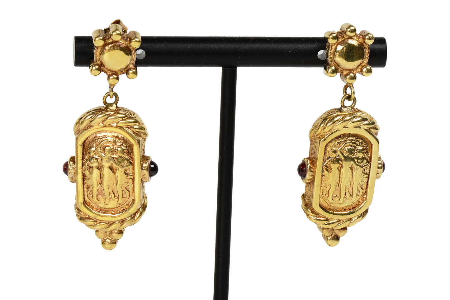 The Three Graces Motif Garnet 14k Earrings