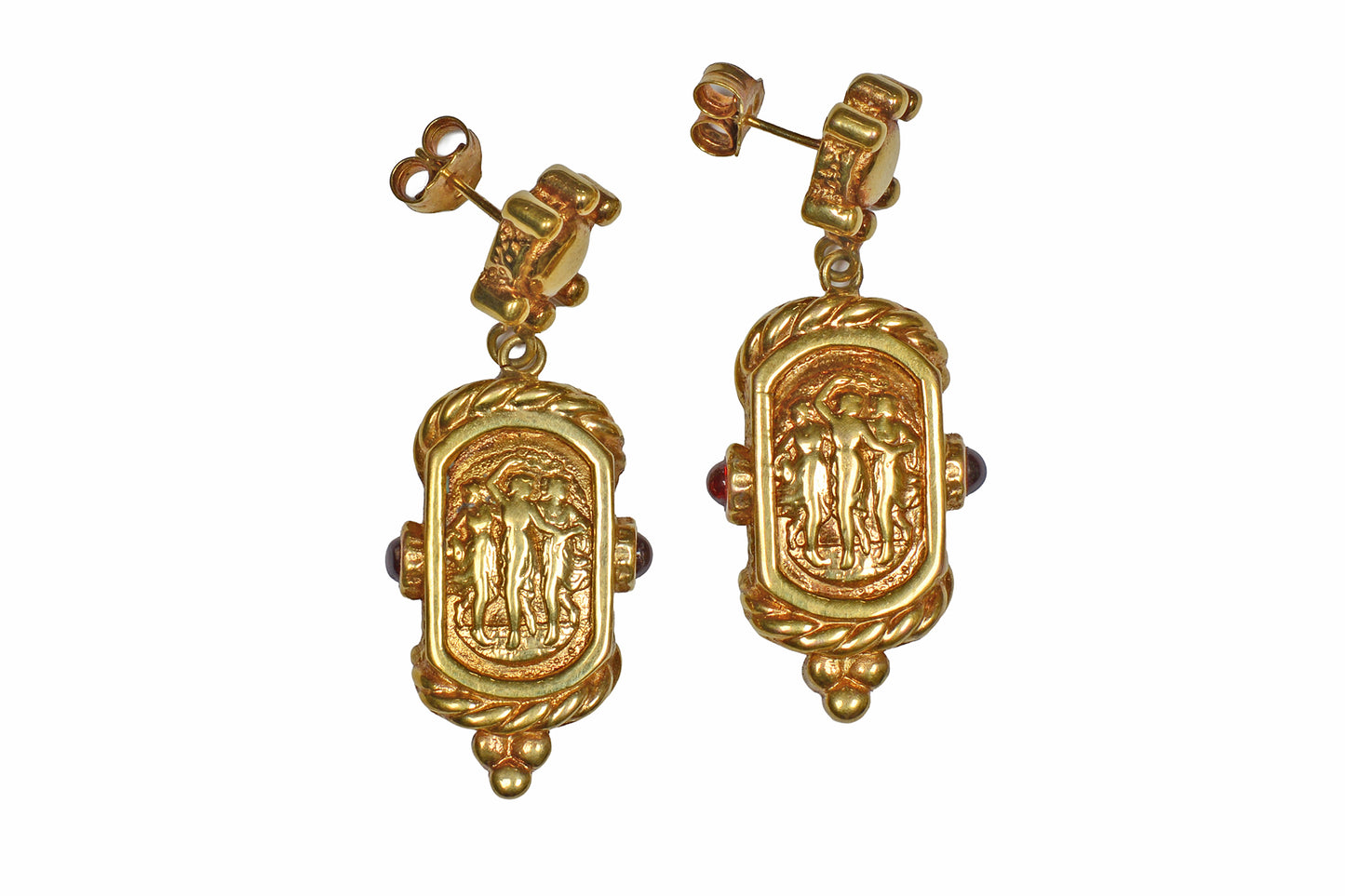 The Three Graces Motif Garnet 14k Earrings