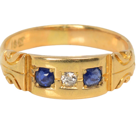 Antique Sapphire & Diamond 18k Gold Band