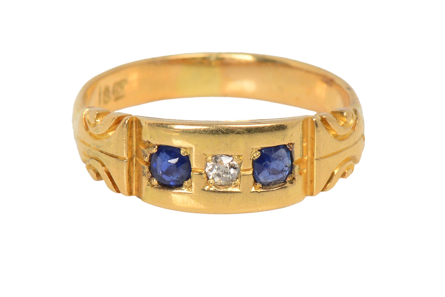 Antique Sapphire & Diamond 18k Gold Band