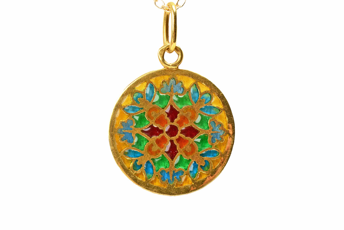 Vintage Plique A Jour Enamel Pendant
