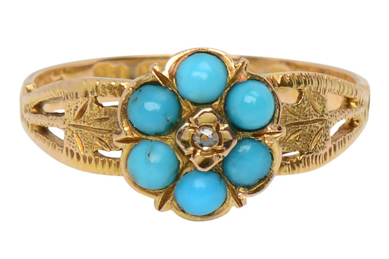 Antique Turquoise Flower & Leaf Ring of 1899