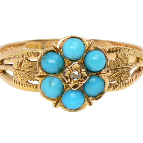 Antique Turquoise Flower & Leaf Ring of 1899