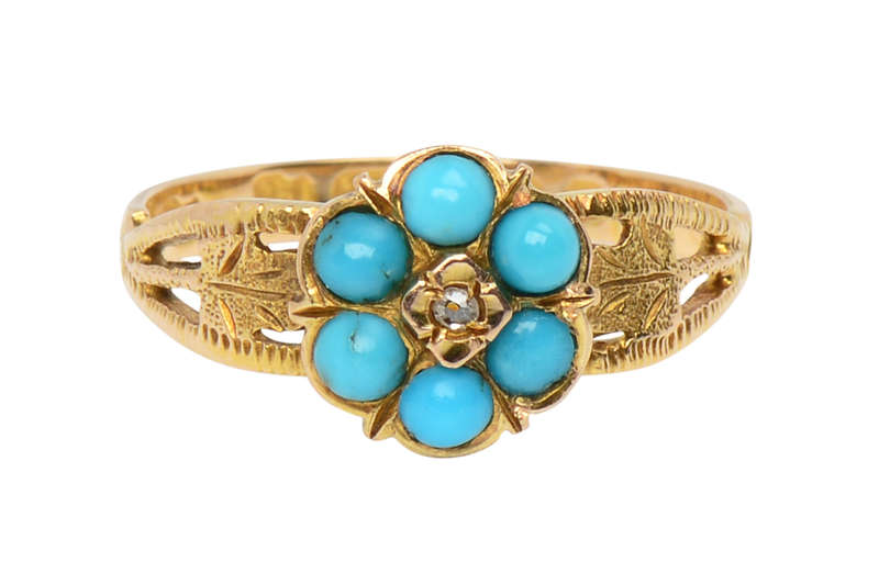 Antique Turquoise Flower & Leaf Ring of 1899