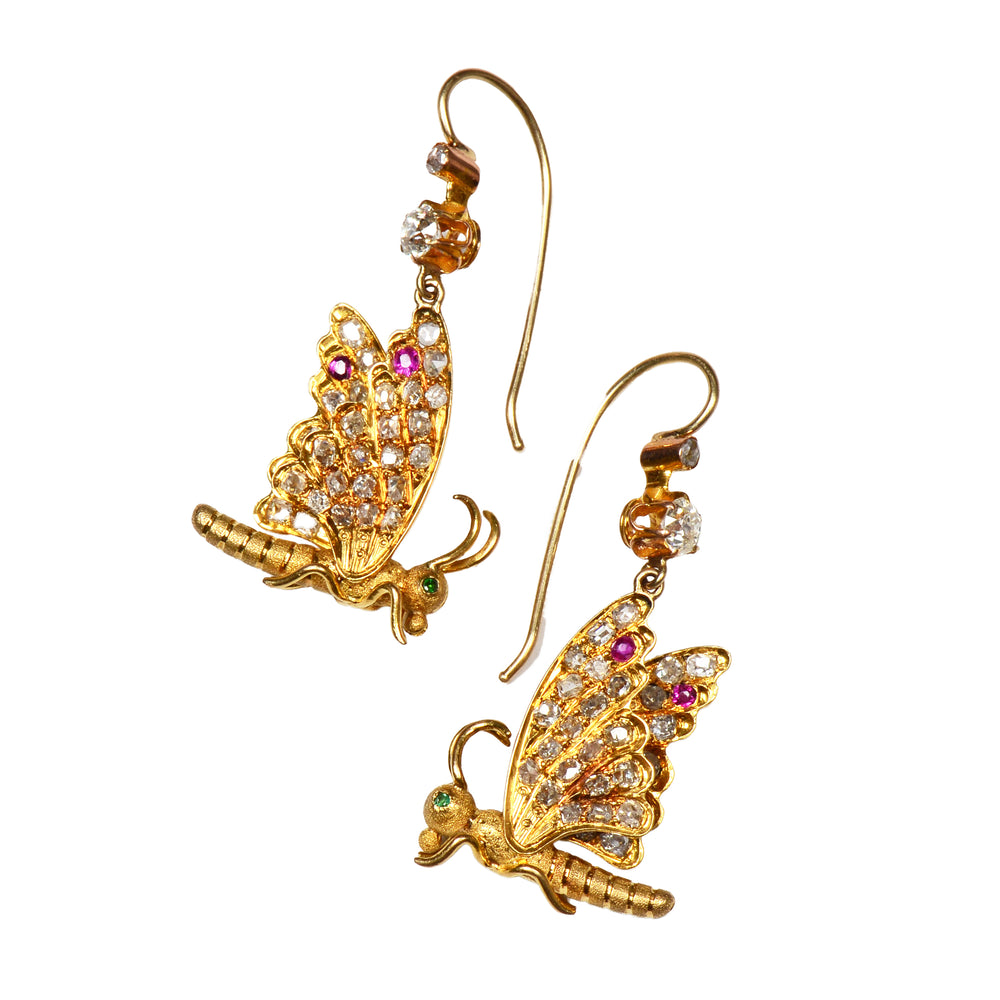 
                      
                        Victorian Ephemeral - Diamond & Ruby Butterfly Earrings
                      
                    