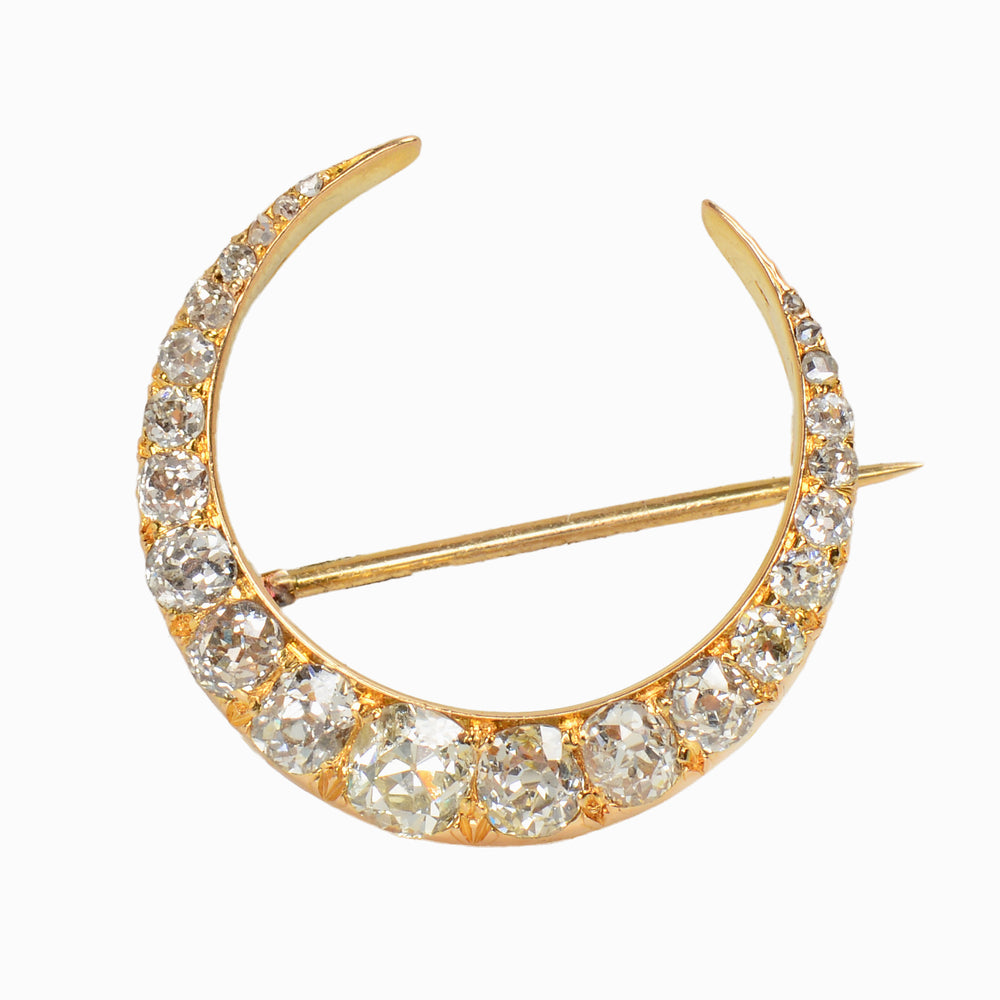 Victorian Diamond Crescent Moon Brooch