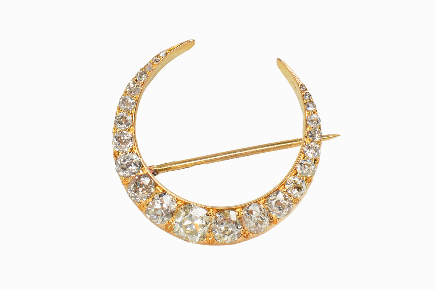 Victorian Diamond Crescent Moon Brooch