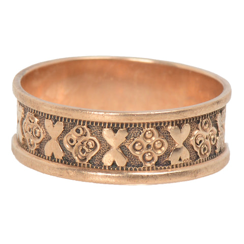 JR Wood Heart Motif Patterned Antique Wedding Band
