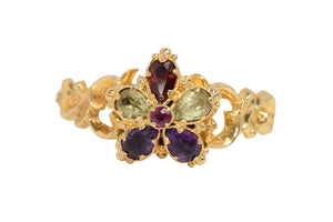 Victorian Antique Gem Pansy Motif Gold Ring