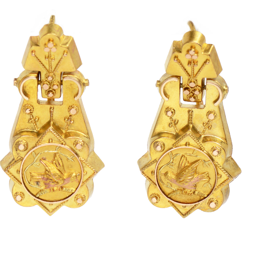 Victorian Gold Bird Motif Earrings