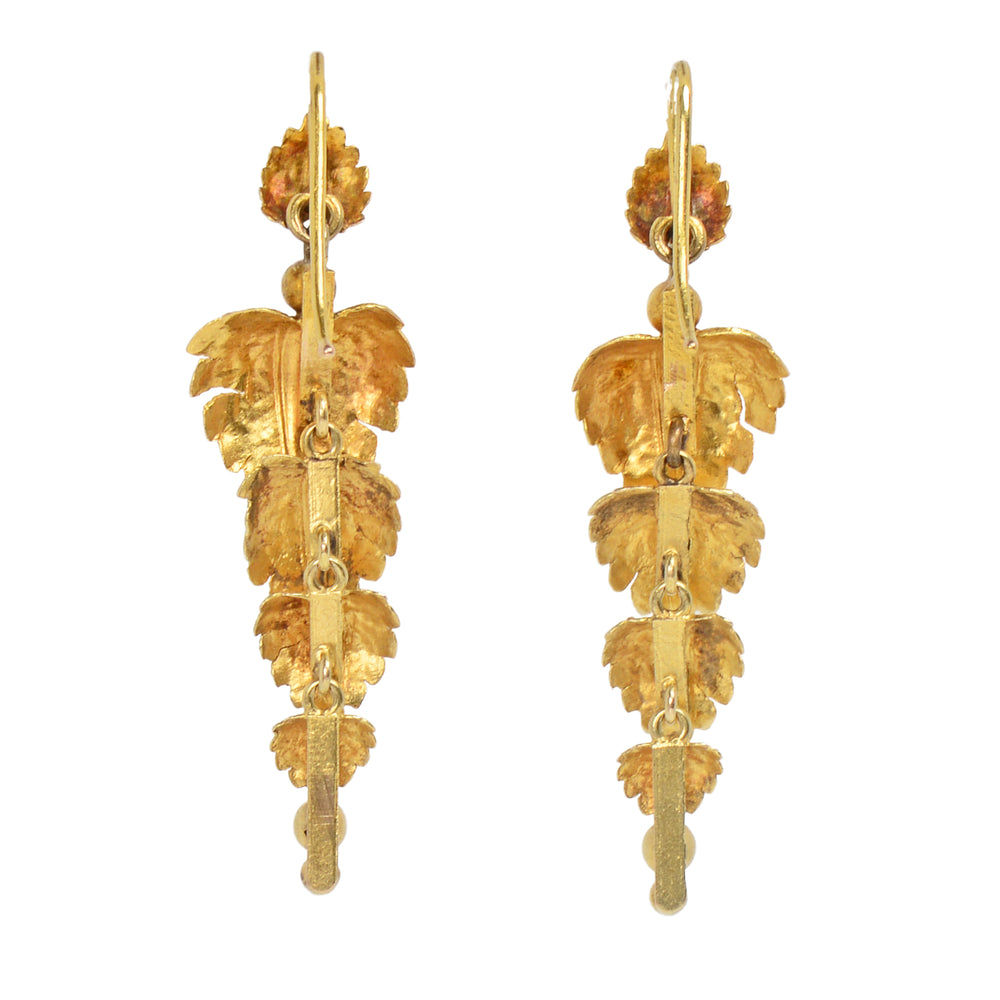 
                      
                        Falling Leaves - Victorian Articulated Dangle Gold Earrings
                      
                    