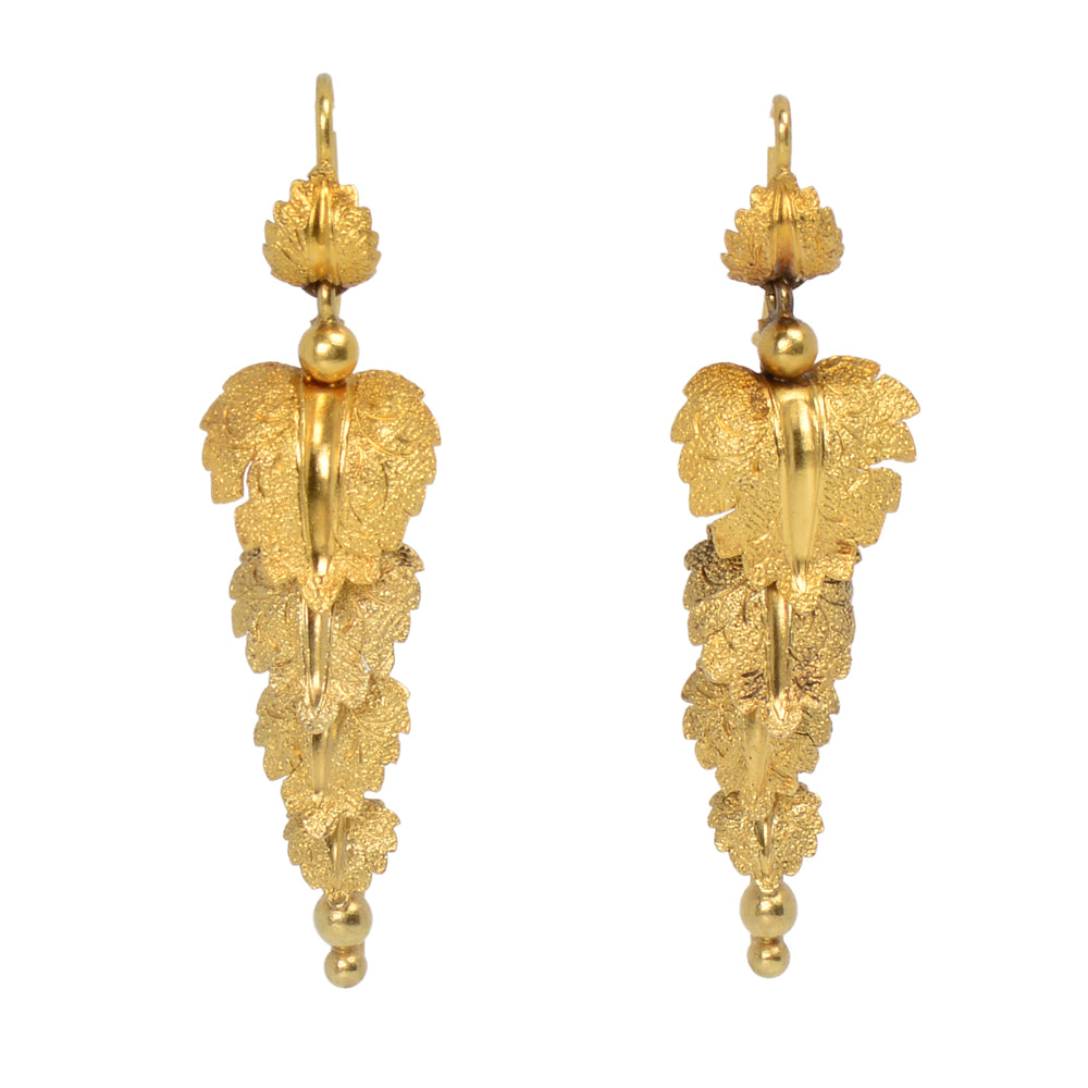 Falling Leaves - Victorian Articulated Dangle Gold Earrings