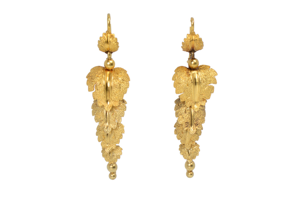 Falling Leaves - Victorian Articulated Dangle Gold Earrings