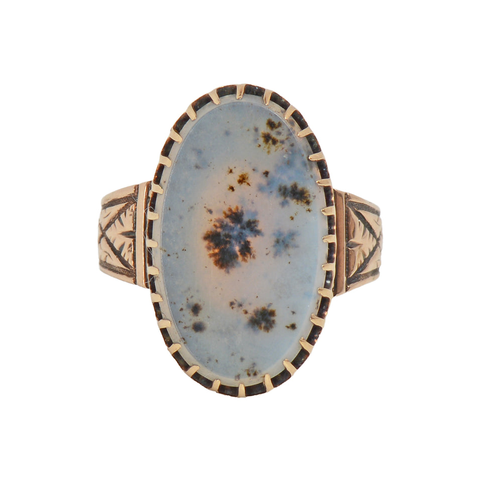 Victorian Moss Agate Ring in Rose Gold