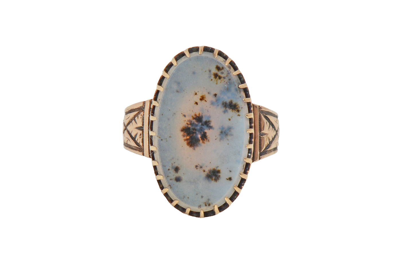 Victorian Moss Agate Ring in Rose Gold