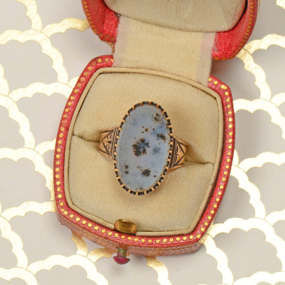 
                      
                        Victorian Moss Agate Ring in Rose Gold
                      
                    