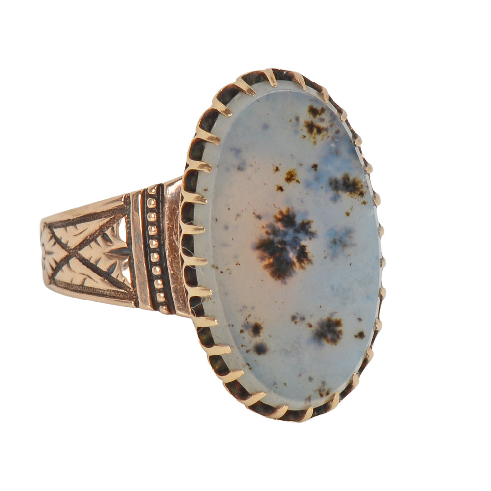 Victorian Moss Agate Ring in Rose Gold
