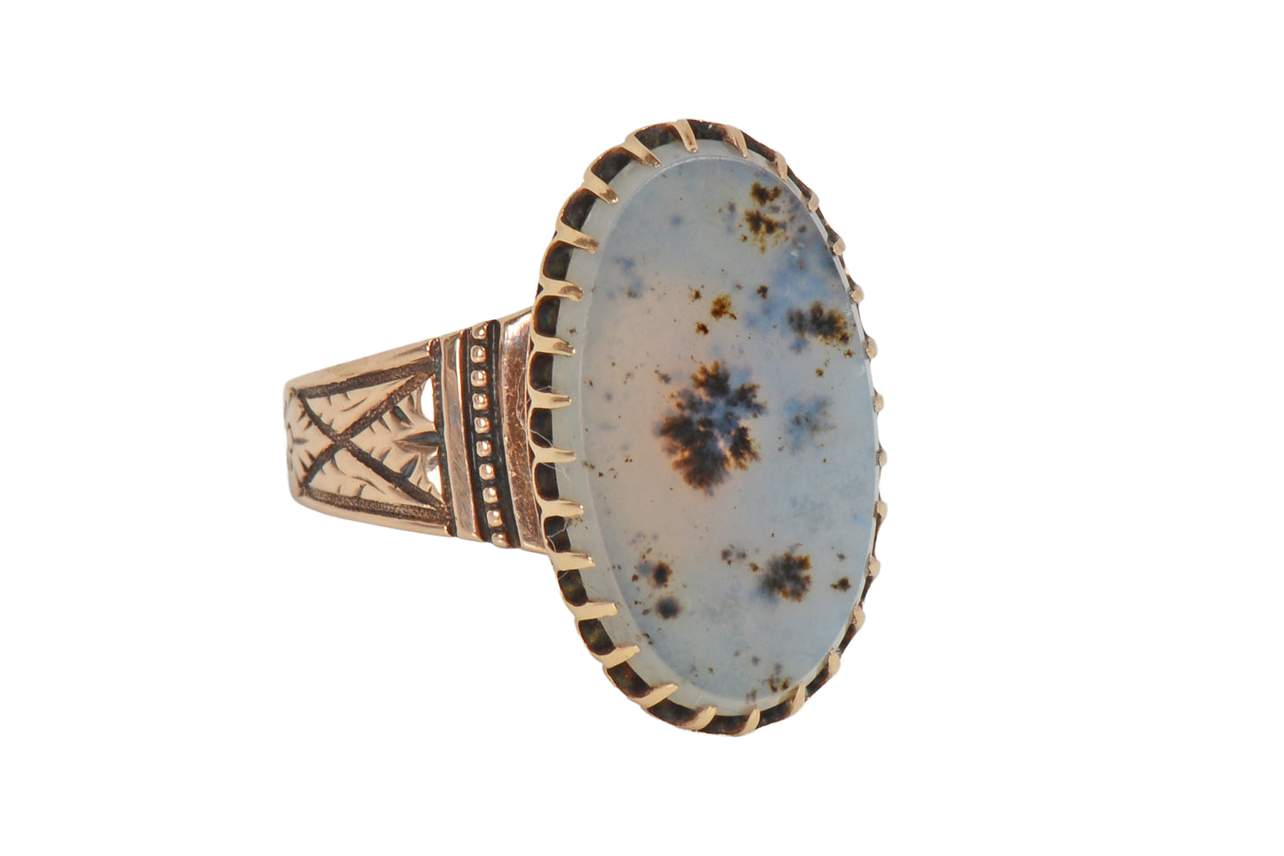Victorian Moss Agate Ring in Rose Gold