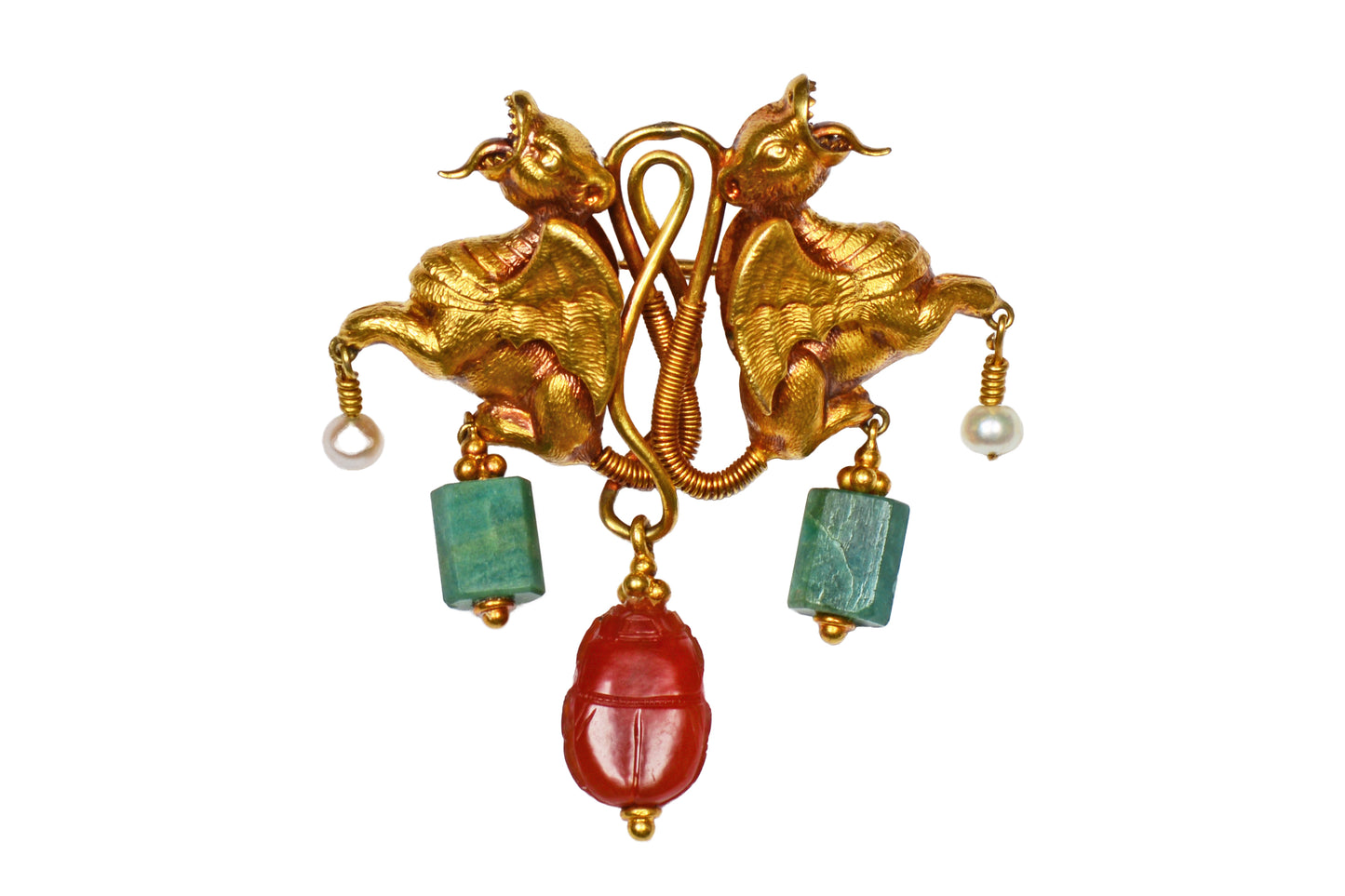 Singular Ernesto Pierret Victorian Chimera Scarab Gold Brooch