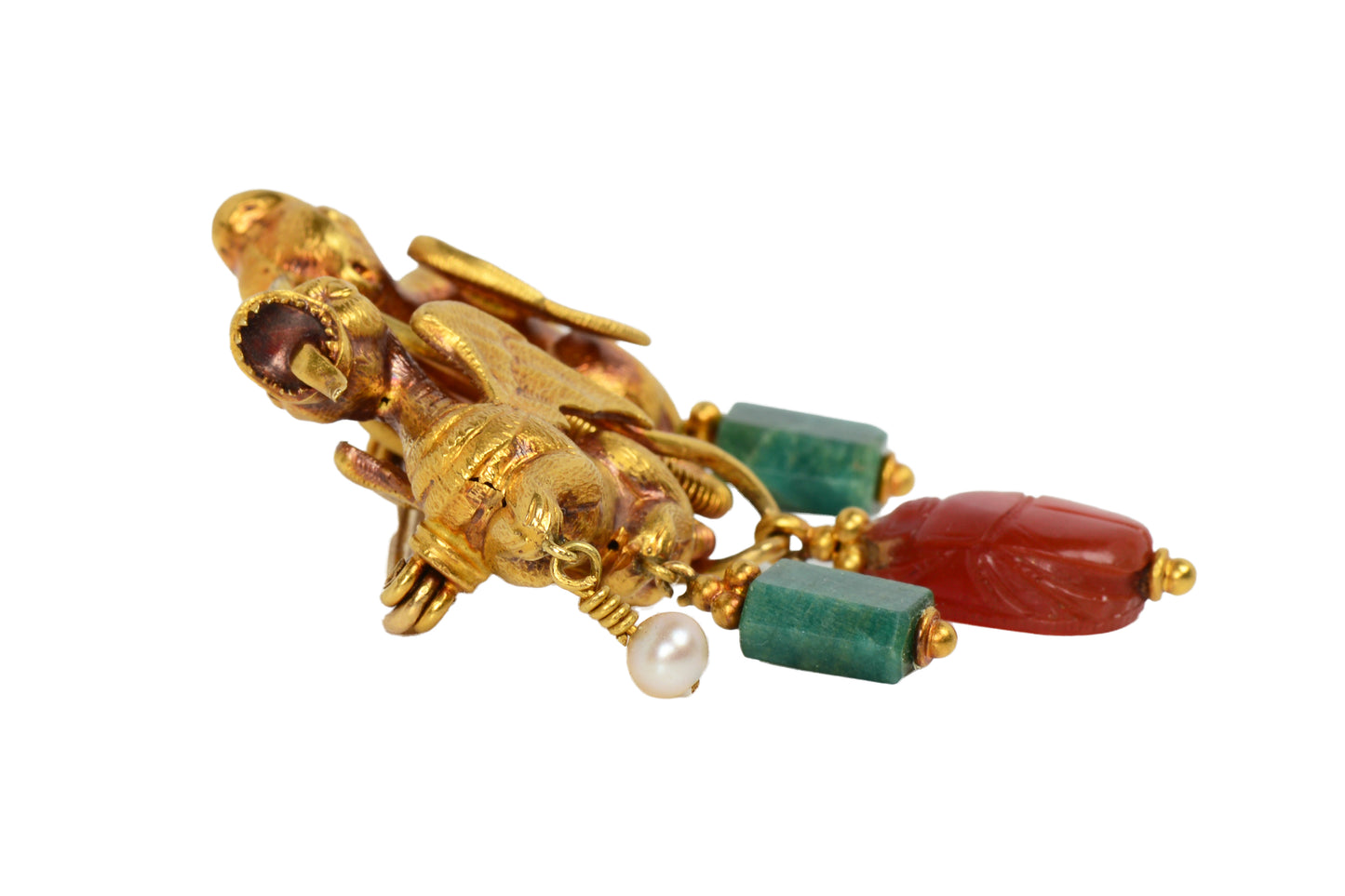 Singular Ernesto Pierret Victorian Chimera Scarab Gold Brooch