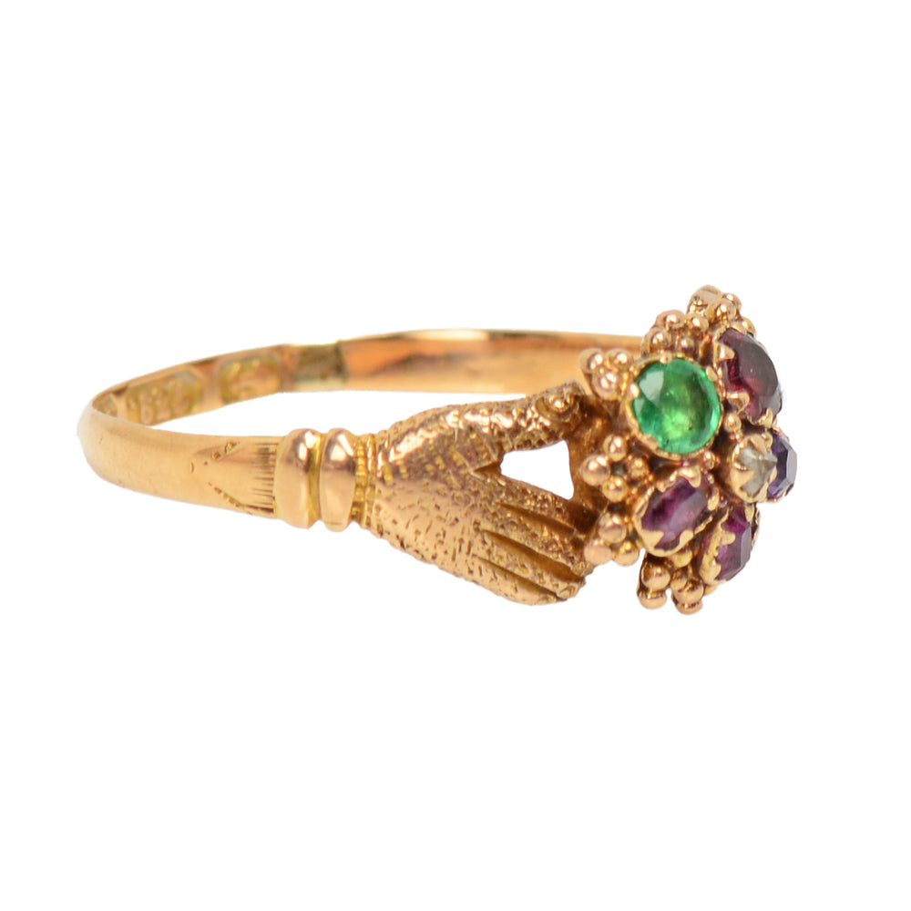 
                      
                        Georgian English Fede Hands Acrostic Regard Ring
                      
                    