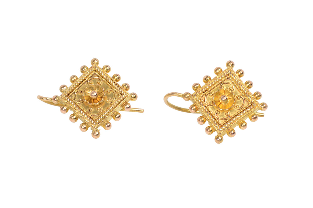 Victorian Revival Gold Earrings diamond shaped 22665