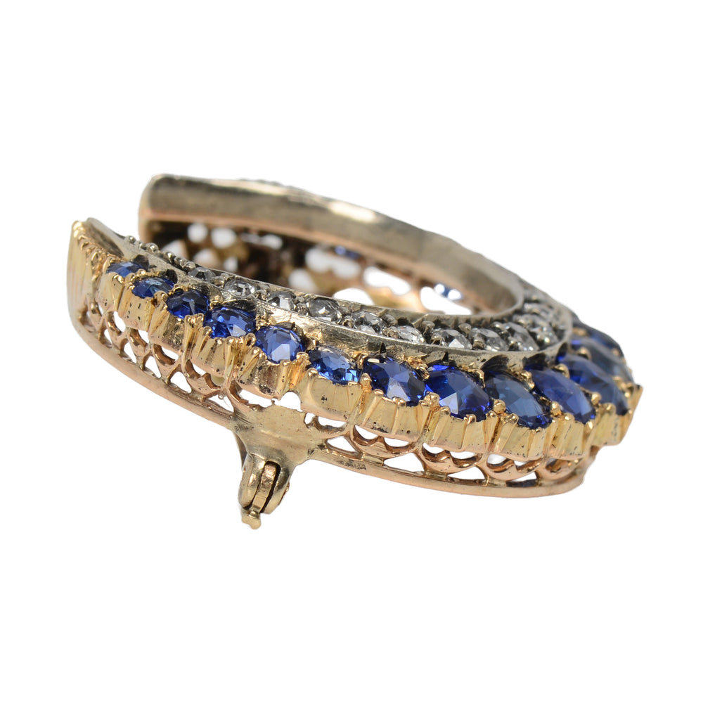 
                      
                        Victorian Antique Sapphire Diamond Crescent Moon Brooch
                      
                    