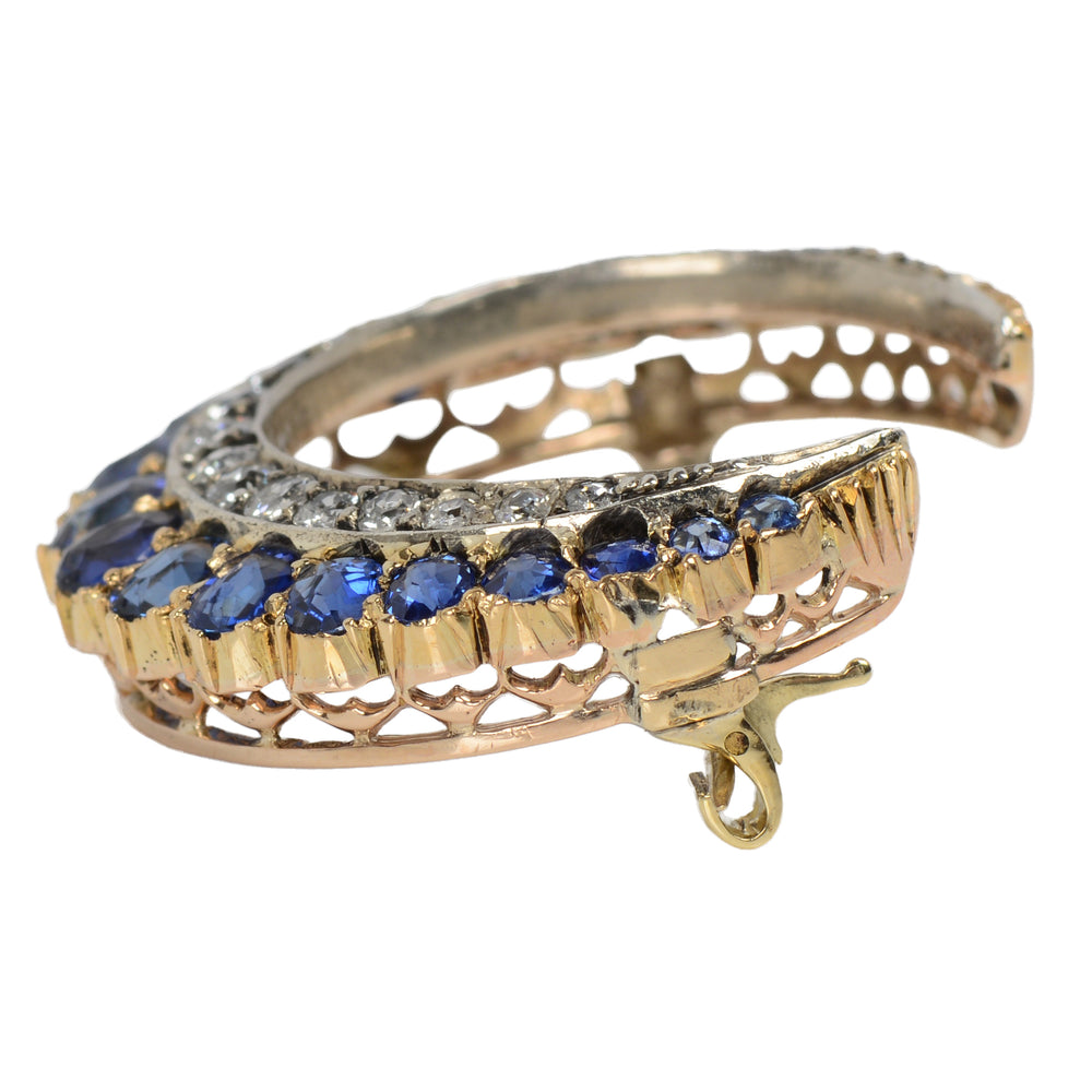 
                      
                        Victorian Antique Sapphire Diamond Crescent Moon Brooch
                      
                    