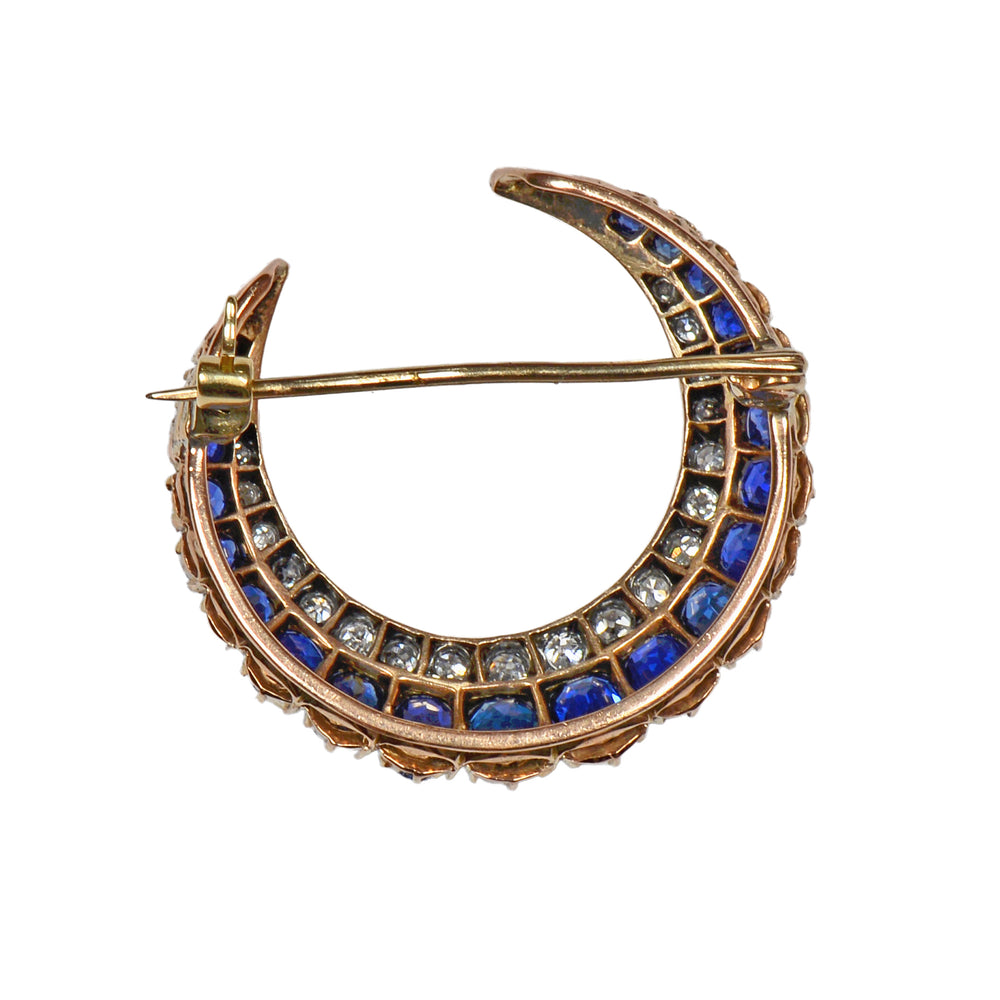 
                      
                        Victorian Antique Sapphire Diamond Crescent Moon Brooch
                      
                    