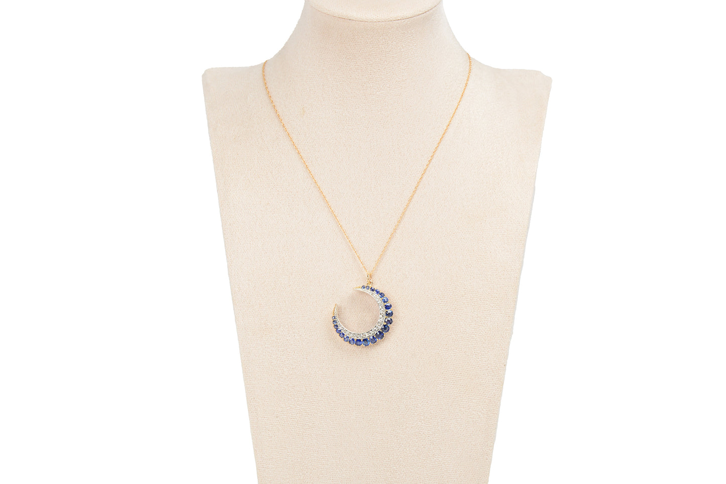 Victorian Antique Sapphire Diamond Crescent Moon Pendant