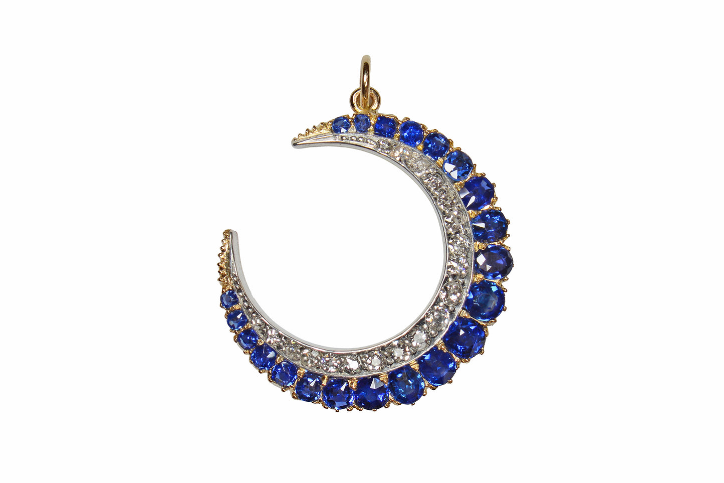 Victorian Antique Sapphire Diamond Crescent Moon Pendant