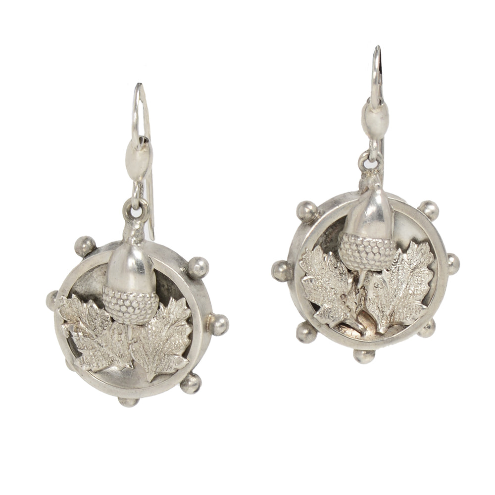 Antique Victorian Silver Acorn & Oak Leaf Earrings