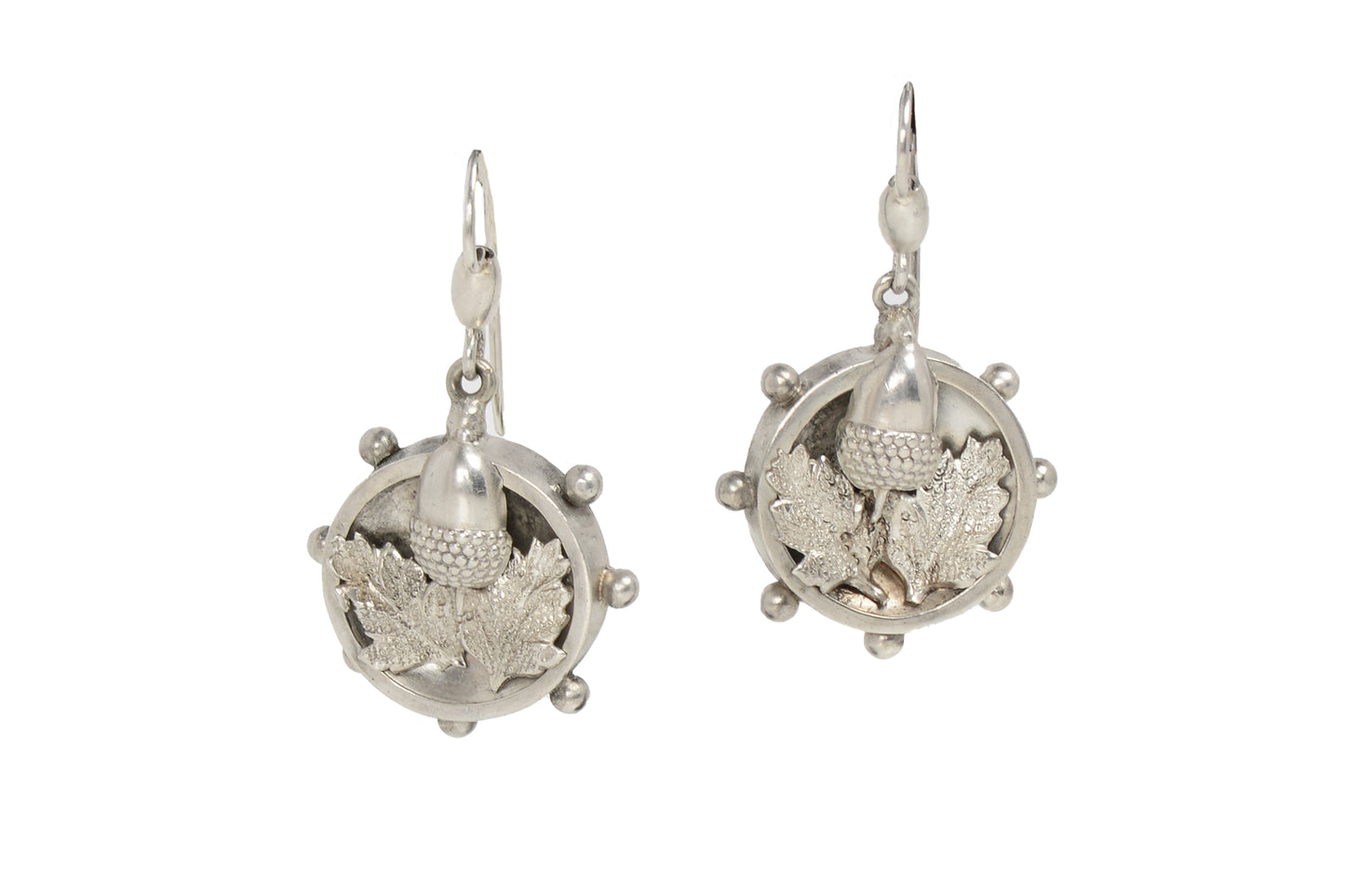 Antique Victorian Silver Acorn & Oak Leaf Earrings